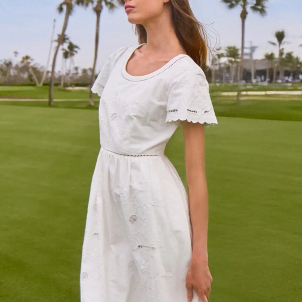 NWT Hunter Bell Womens Marley White Lace Embroidered Flutter Sleeve Sun Dress 8 - Picture 3 of 13